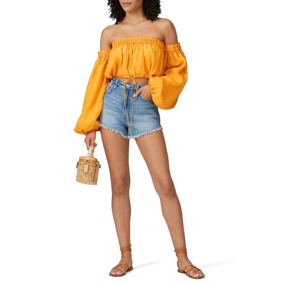 AMUR Rosalina Silk Off The Shoulder Crop Top Sunflower Womens Size Small - Picture 2 of 10